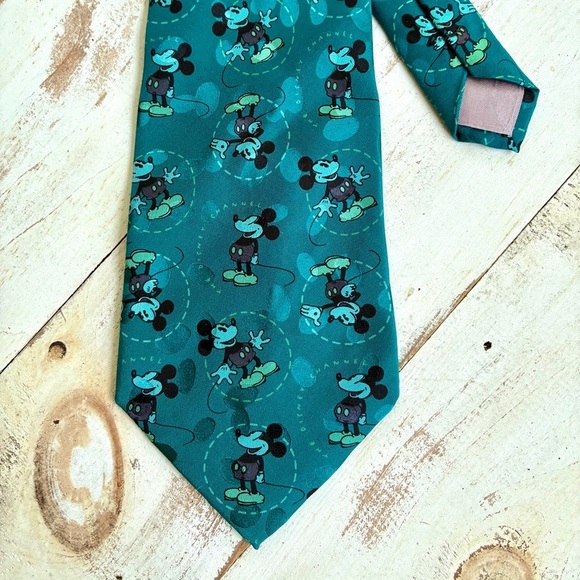 DISNEY CHANNEL Vintage silk neck tie Mickey Mouse cartoon aqua teal RARE 90s EUC - Picture 7 of 9